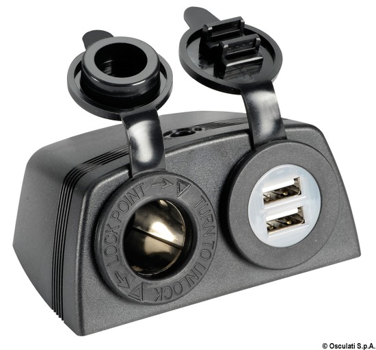 Πρίζα Επικαθήμενη Με Αναπτήρα και 2 Usb Osculati 14.516.04