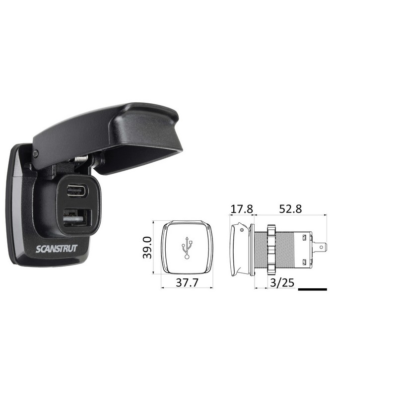 ΑΔΙΑΒΡΟΧΗ ΔΙΠΛΗ ΘΥΡΑ USB TYPE A & TYPE C SC-USB-F1 SCANSTRUT FLIP PRO USB TYPE A & TYPE C SC-USB-F1