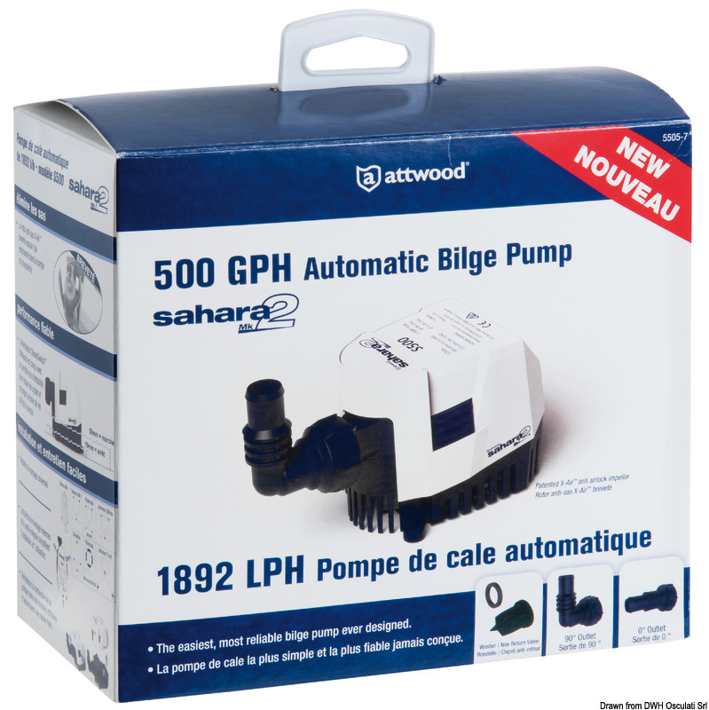 Αυτόματη Αντλία Σεντίνας Sahara ΜΚ2 500GPH 12V 1900 Λίτρα/Ώρα Μαζί Με Άκρο