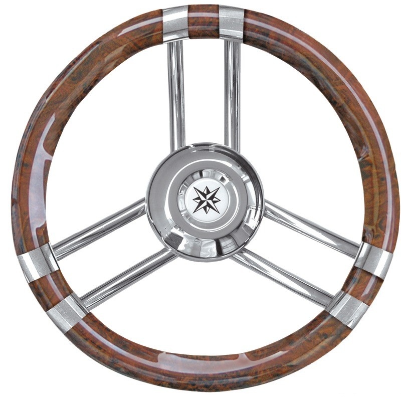 Τιμόνι Inox Luxury 350mm Με Ξύλινη Επένδυση Savoretti Armando