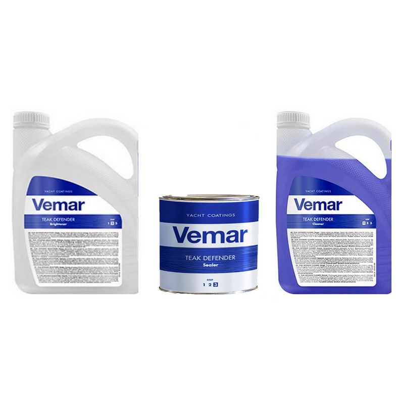 Vemar Teak Defender Cleaner + Brightener 4+4L + Vemar Teak Sealer 0.75Ltr